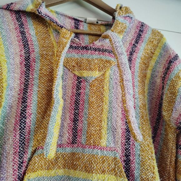 Earthbound Baja Hoodie Drug Rug Striped Pullover Women's Medium Boho Hippie - Picture 3 of 7